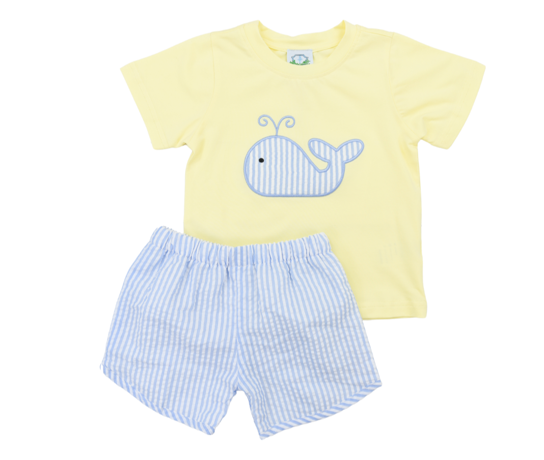 Seersucker Whale Boys Short Set