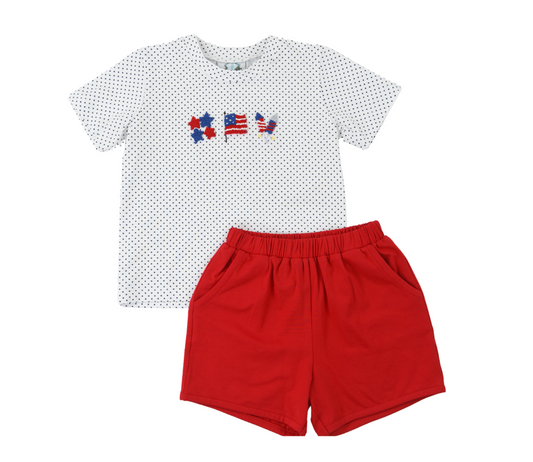 French knot 4th of July Boy Short Set