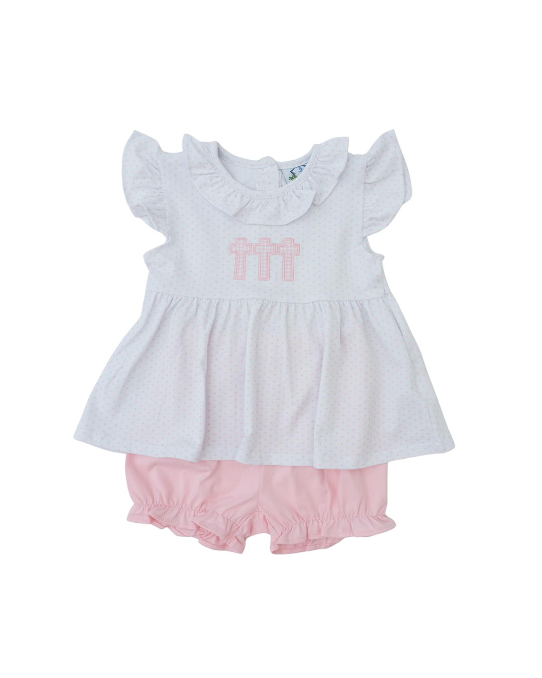 Pink Gingham Cross Trio Bubble Short Set