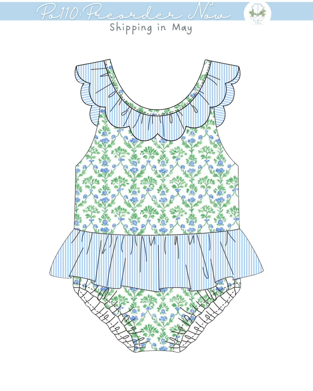PO110: Preppy One Piece Scalloped Swimsuit