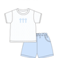 po109: Blue Gingham Cross Trio Short Set