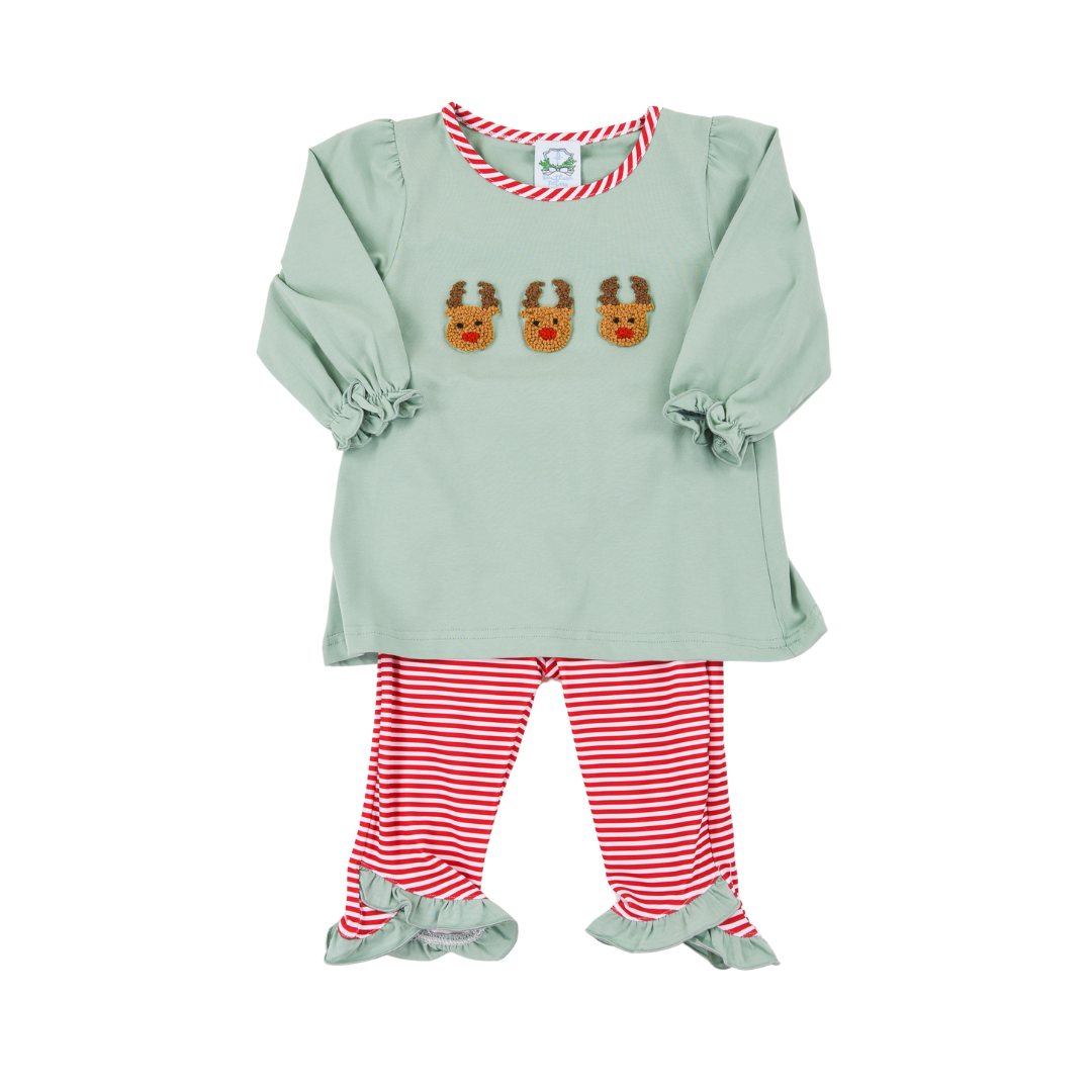 French Knot Reindeer Girl Pant Set
