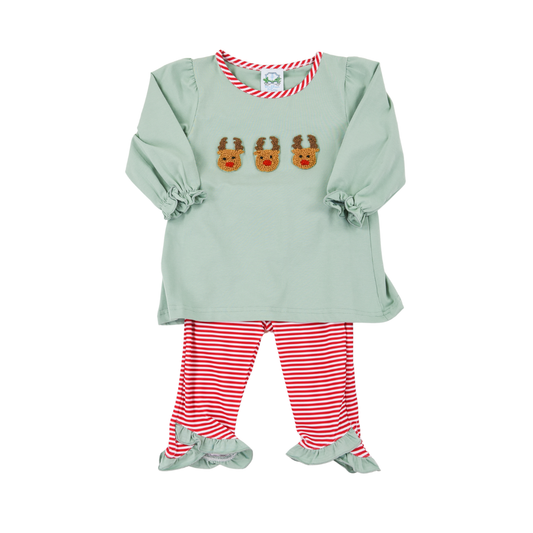 French Knot Reindeer Girl Pant Set