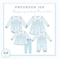 The image is a collection of four different blue and white checkered dresses, each with a unique design and size, arranged in a square format. The dresses are labeled as "PREORDER 108" and "Shipping end of December", indicating that they are ready for shipping at the end of December.