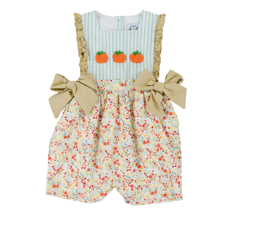 French Knot Pumpkins Girls Romper