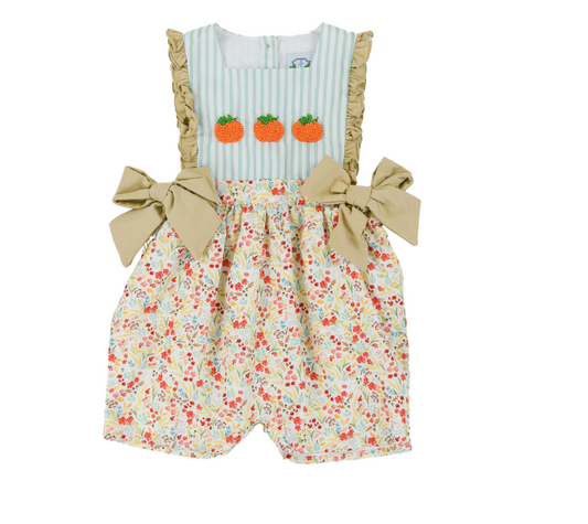 PO92: French Knot Pumpkins Girls Romper