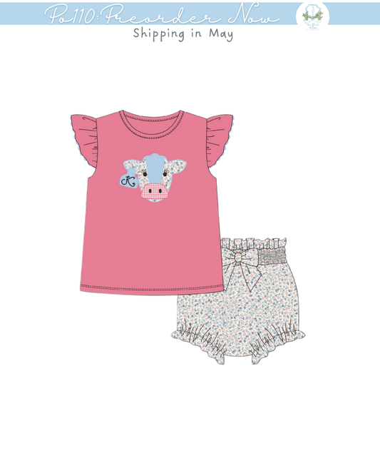 PO110: Cow Tag Girls Diaper Set