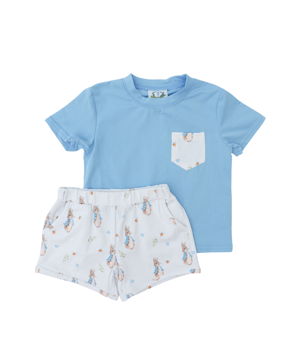 Rabbit Print Blue Pocket Short Set