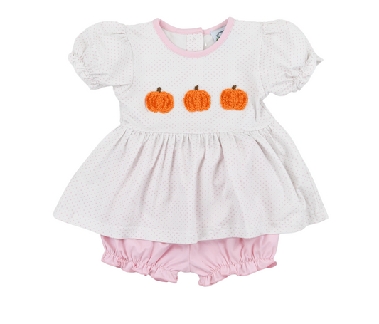 Pink Bitty Dot Pumpkins Girl Bubble Short Set