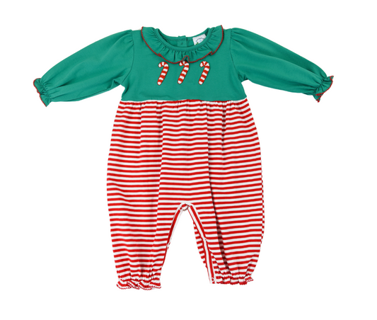 Casual Candy Canes Girls Romper