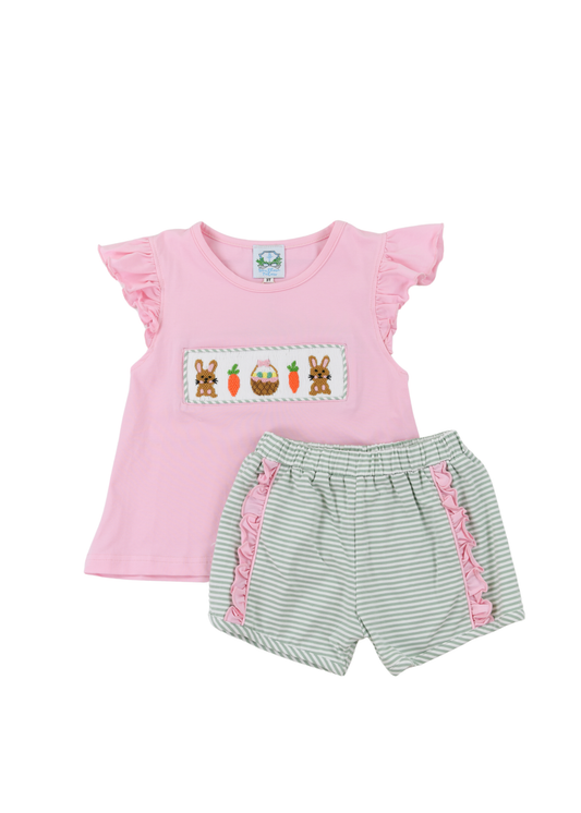 Smocked Bunnies Girls Short Set