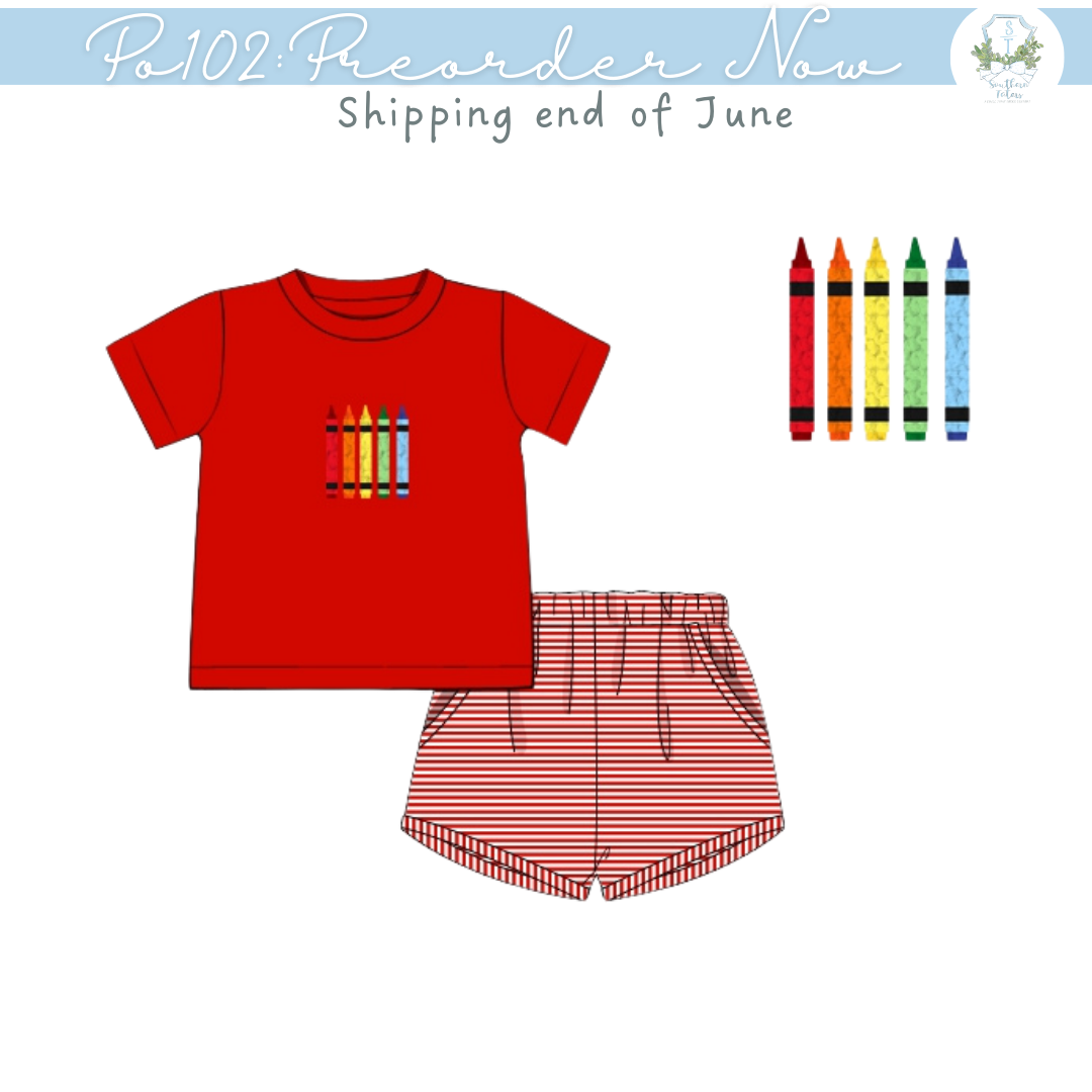 PO102: French Knot Crayons Boy Short Set