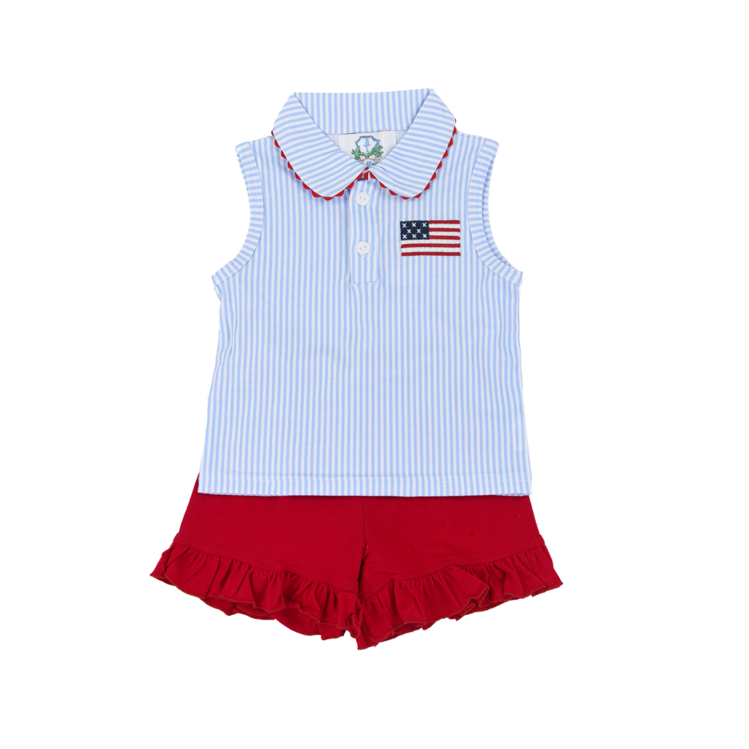 Embrodiered Flag Girls Short Set