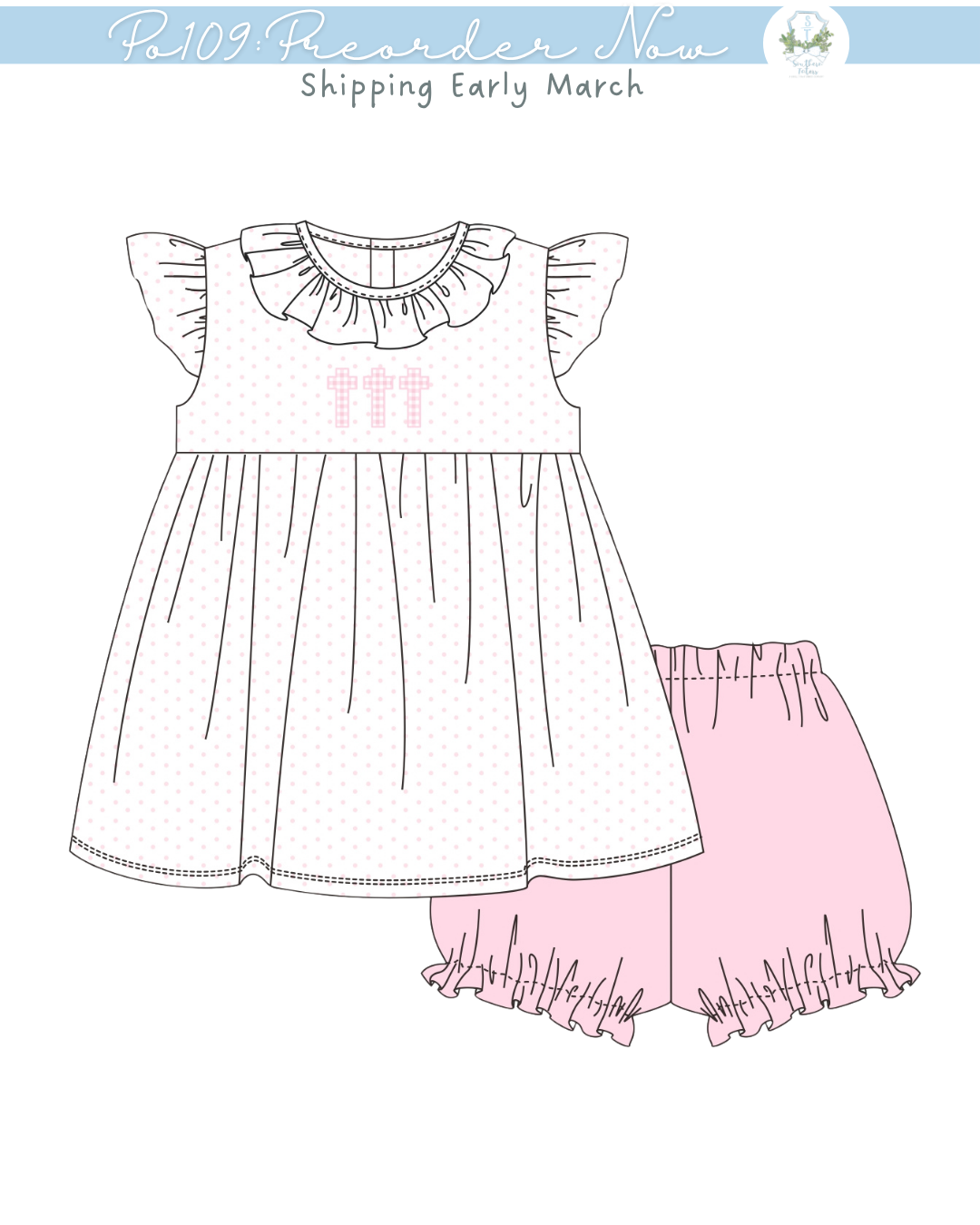 po109: Pink Gingham Cross Trio Bubble Short Set