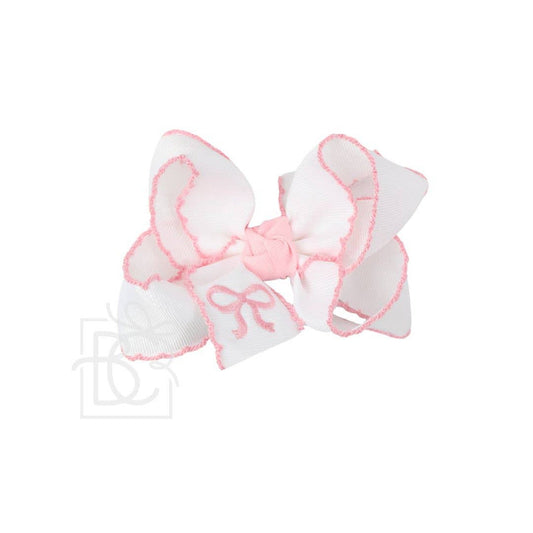 4.5 Embroidered Pink Bow Hair Bow
