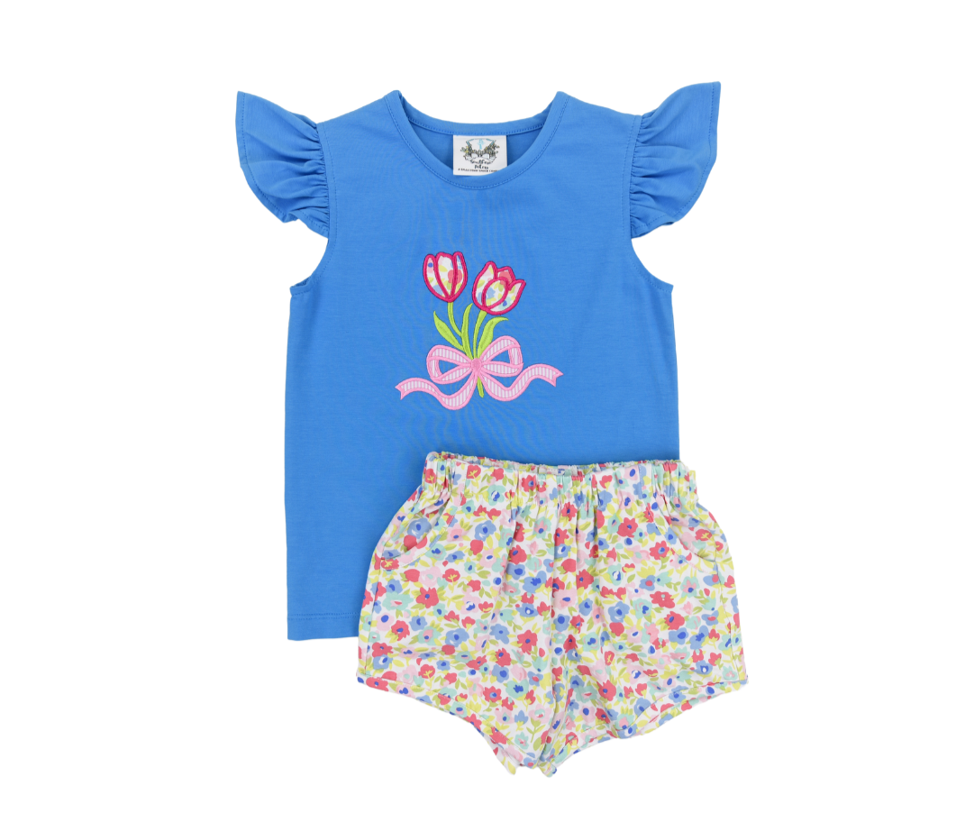 Blue Tulip Applique Short Set