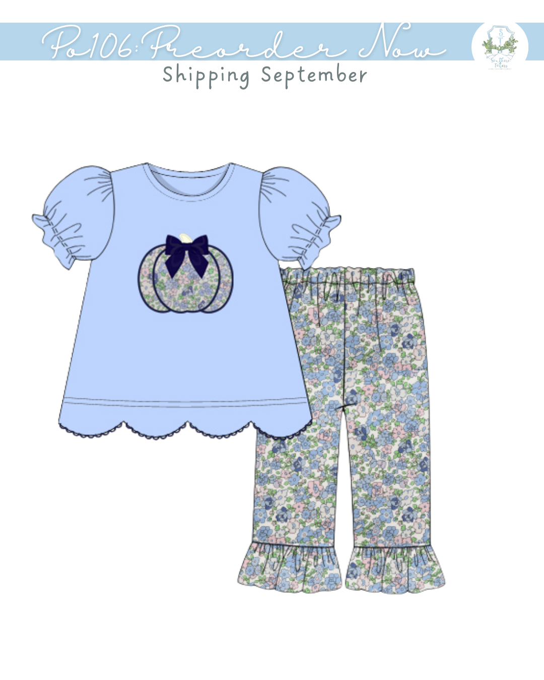 PO106: Blue Pumpkin Blooms Girl Pant Set – Southern Taters
