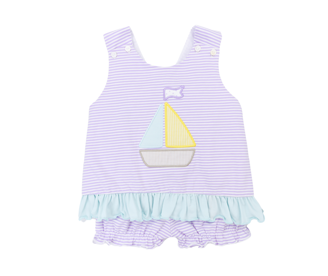 Stripe Sailboat Girls Bubble Short Set