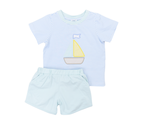 Stripe Sailboat Boy Short Set