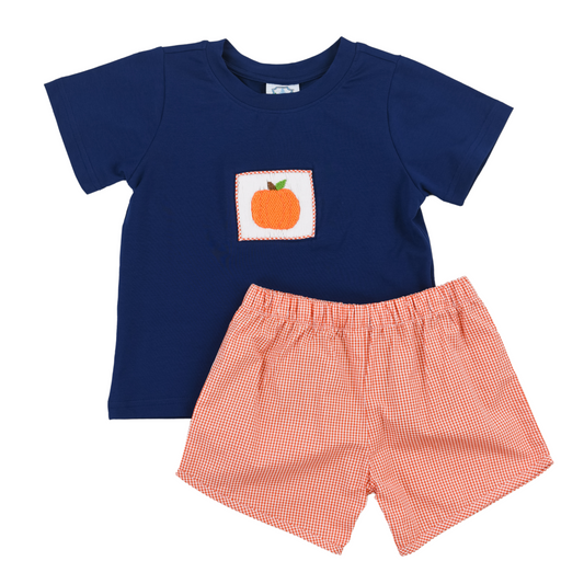 Navy and Orange Pumpkin Casual Short Set