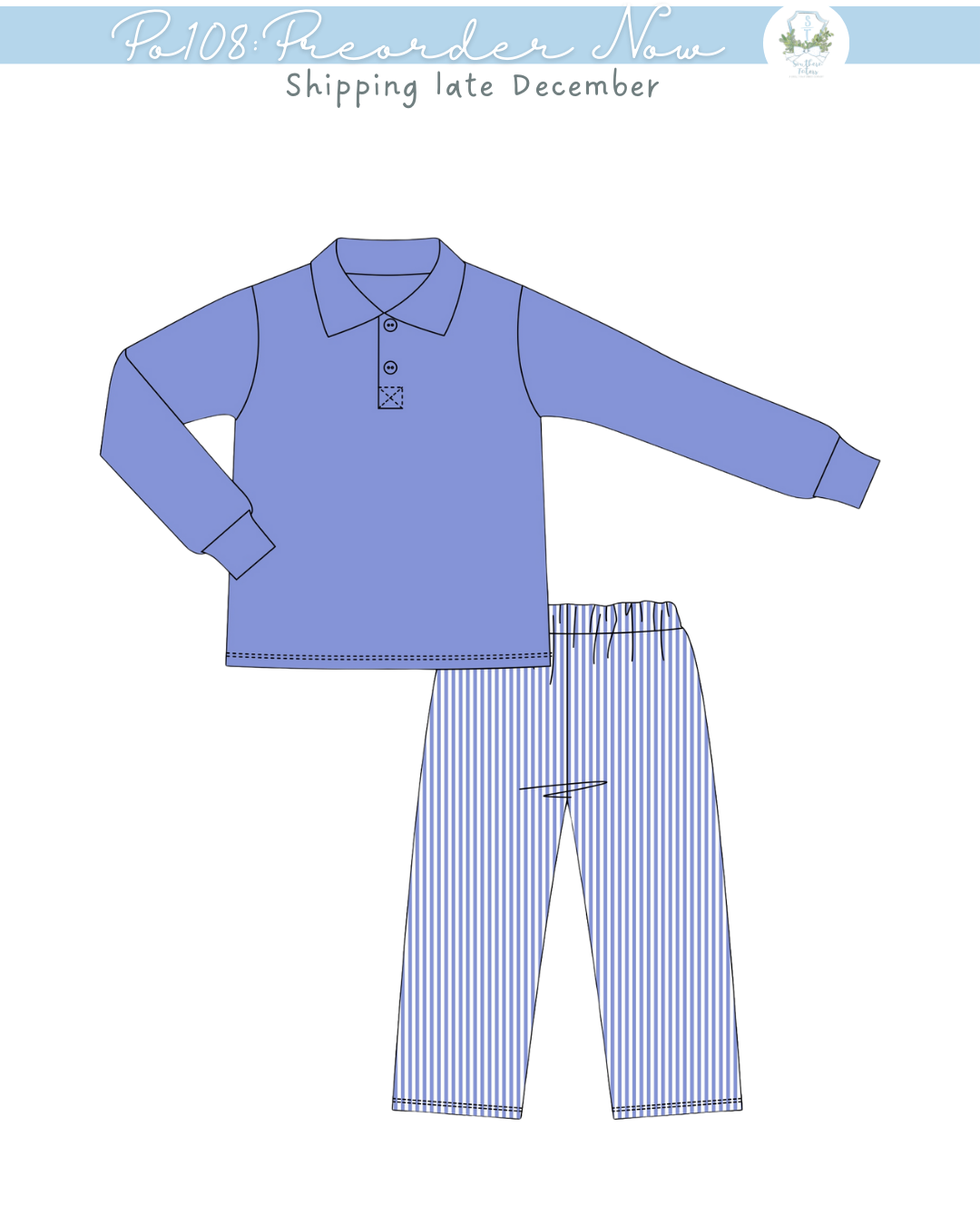 PO108: Bows and Blues Boys Pant Set