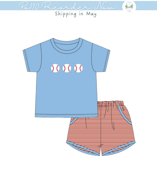 PO110: Baseballs Boys Short Set