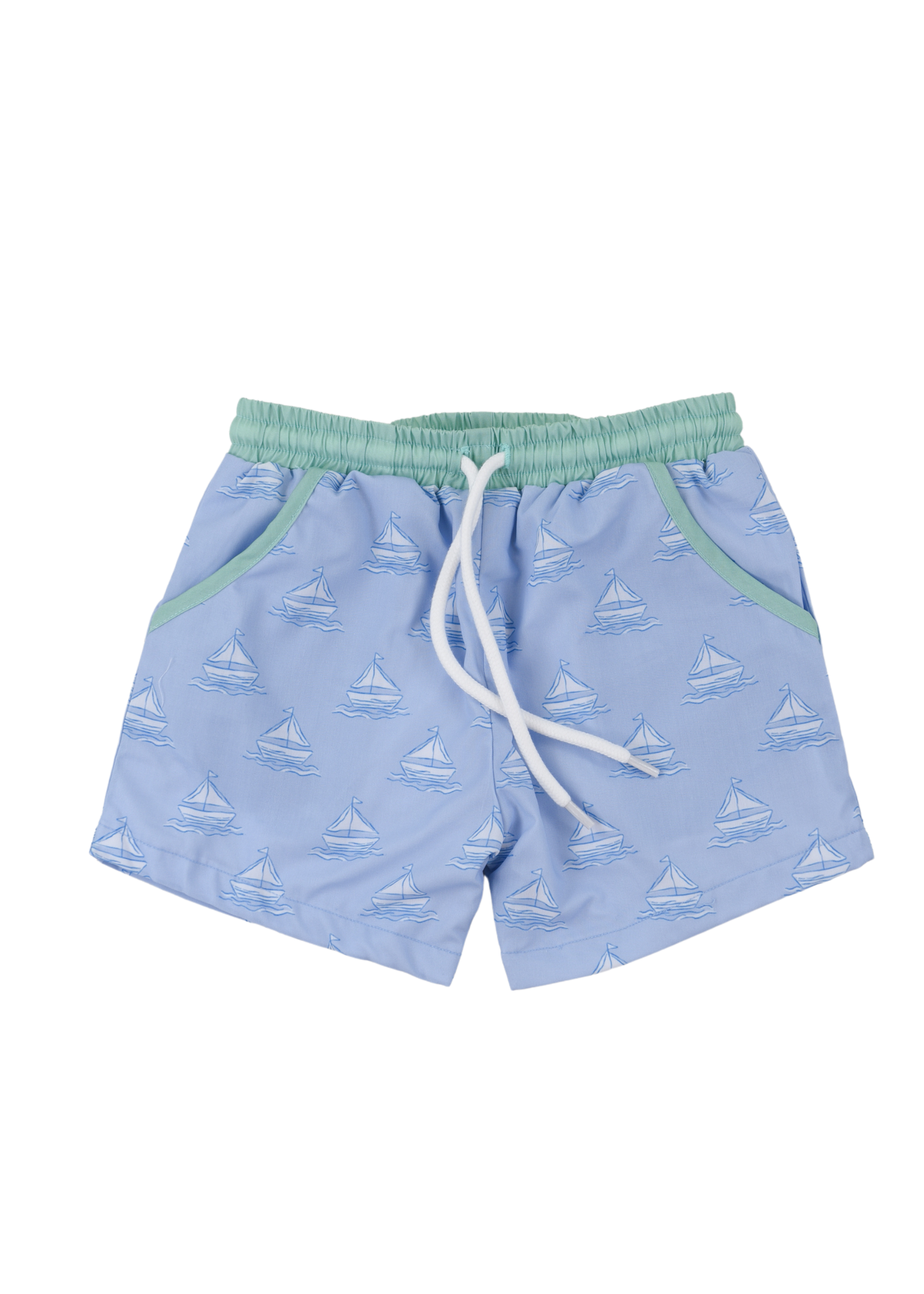 Blue Sailboat Swim Trunks