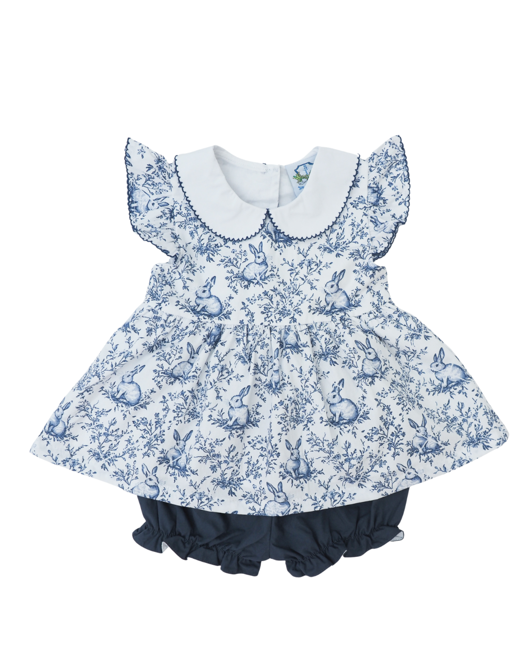 Navy Easter Toile Girls Bubble Short Set