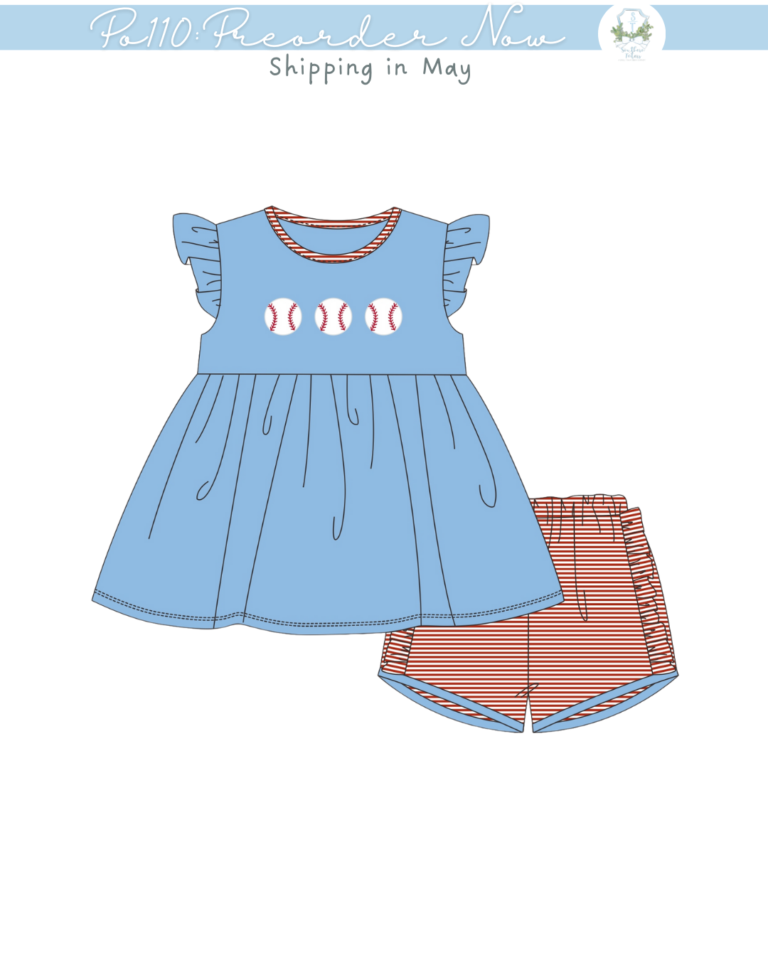 PO110: Baseballs Girl Short Set