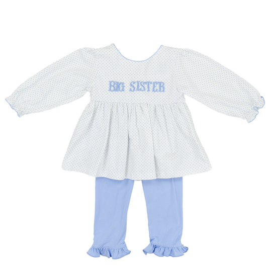 Blue Bitty Dot Embroidered Name Girls Pants Set