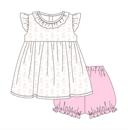 PO113: Watercolor Ghost Pink Bubble Short Set