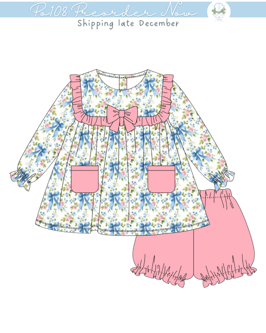 PO108: Bows and Blues Girls Bloomer Set