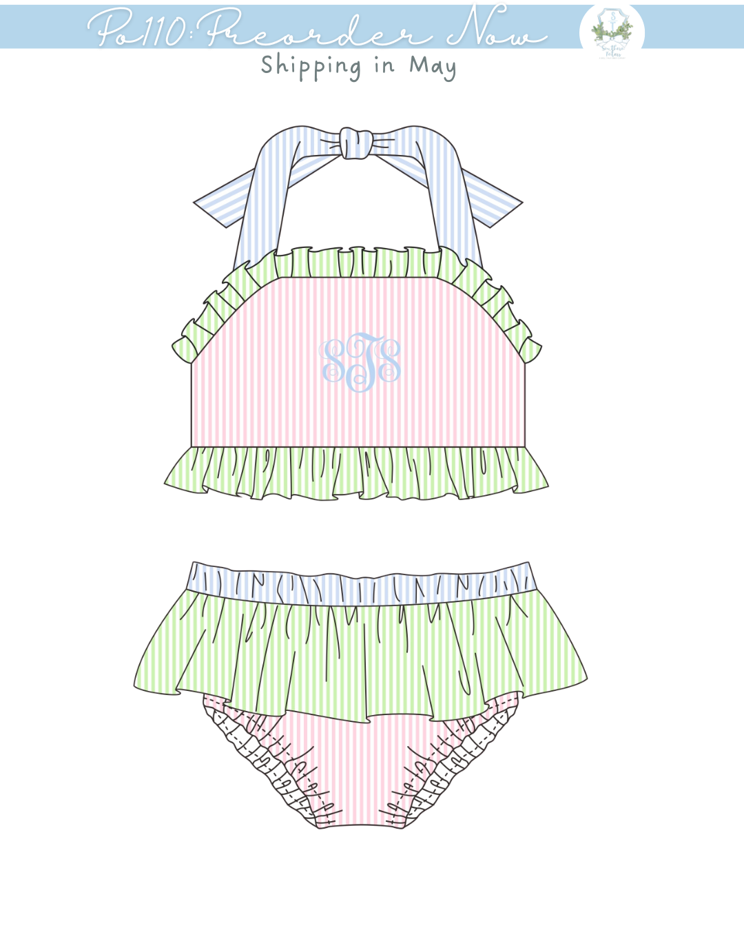 PO110: Seersucker Colorblock 2 Piece Swimsuit
