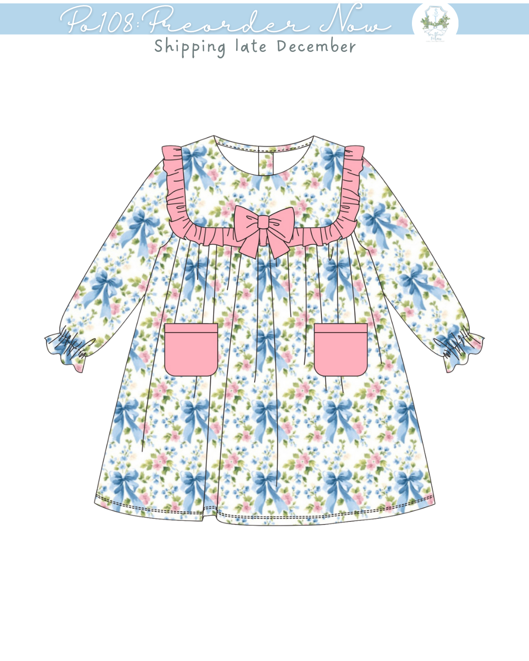 PO108: Bows and Blues Girls Dress
