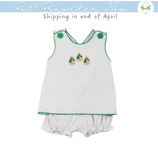 PO99: French Knot Sailboat Girls Bubble Short Set