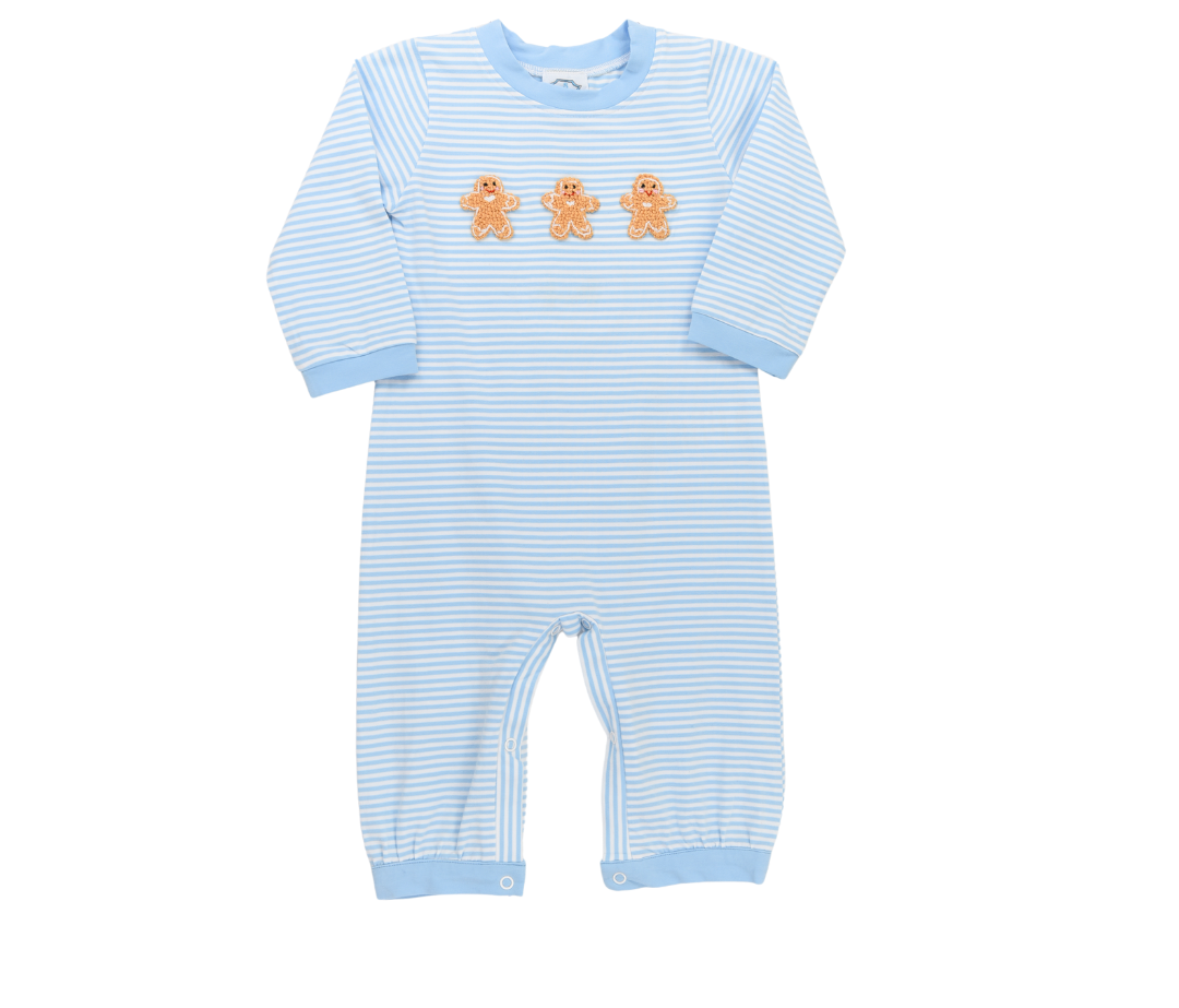 Blue Gingerbread Man Long Romper