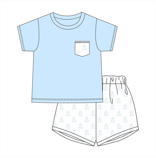 PO113: Watercolor Ghost Blue Short Set