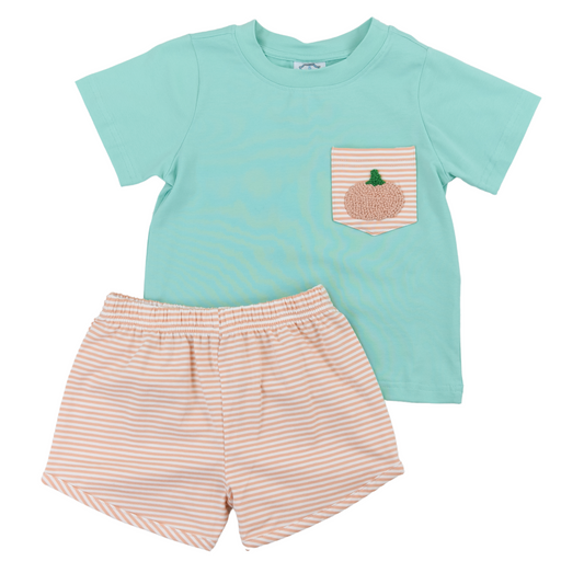 French Knot Peachy Pumpkin Boys Short Set