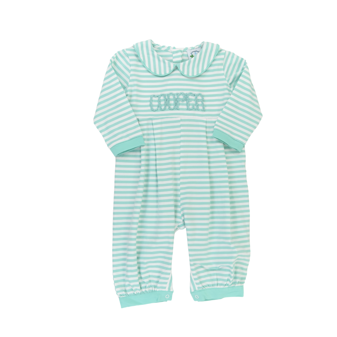 Simple Knit Mint Name Boys Long Romper