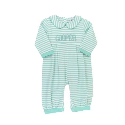 Simple Knit Mint Name Boys Long Romper