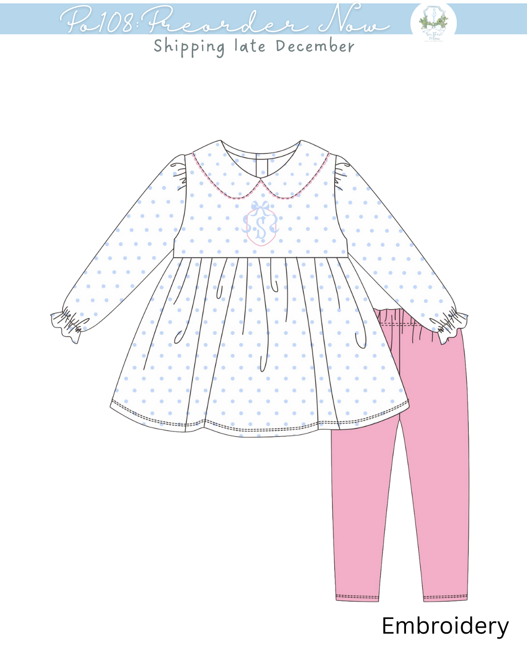 PO108: Bow Wreath Girls Legging Set