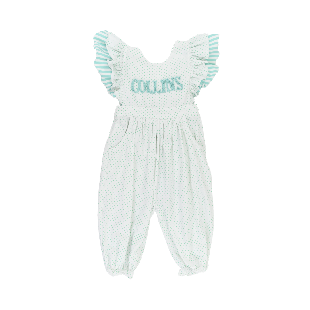 Simple Knit Mint Name Girls Romper