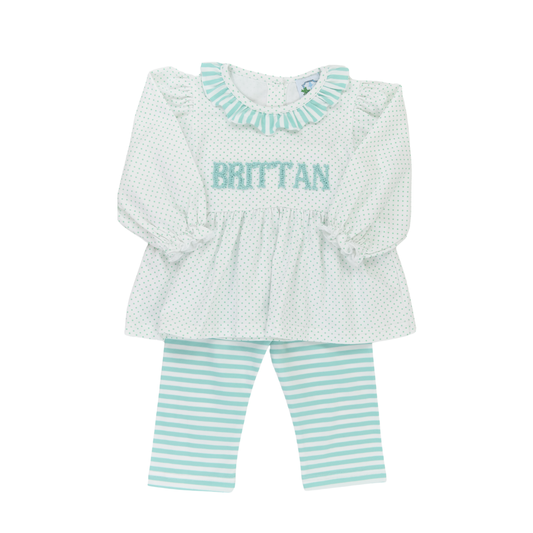 Simple Knit Mint Name Girls Pants Set