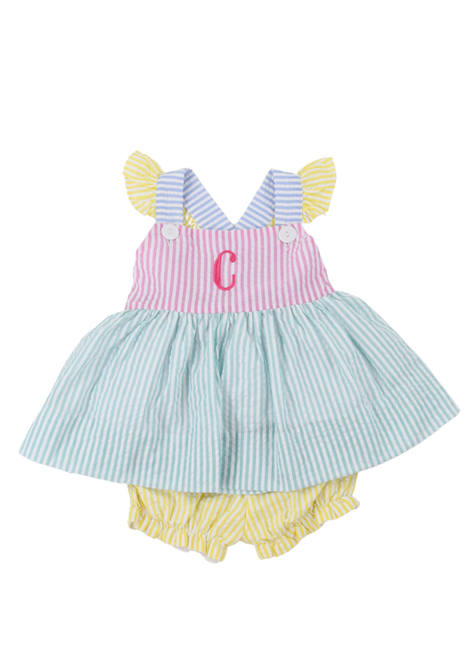 Seersucker Colorblock Girls Bubble Short Set