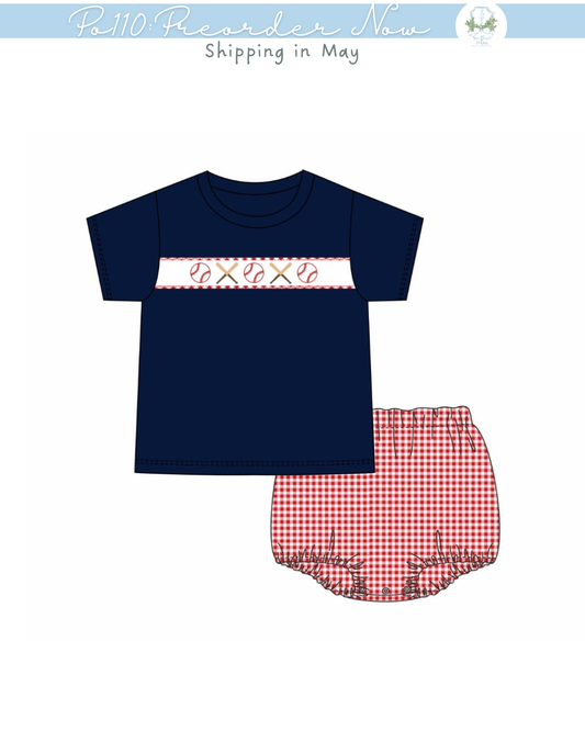 PO110: Baseball Stripe Boy Diaper Set
