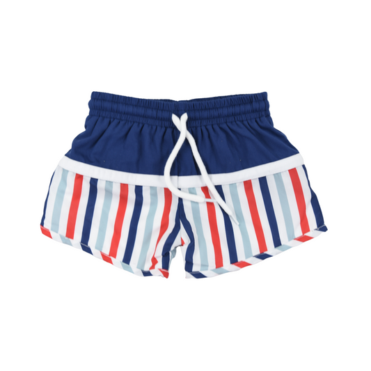 Boy Stripe Red and Blue Swim Shorts