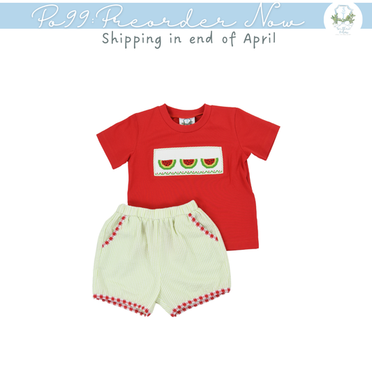 PO99: Smocked Watermelon Boy Short Set