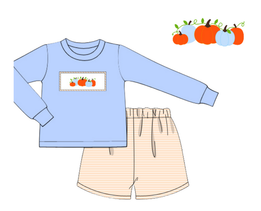 Smocked Pumpkin Boy Short Set