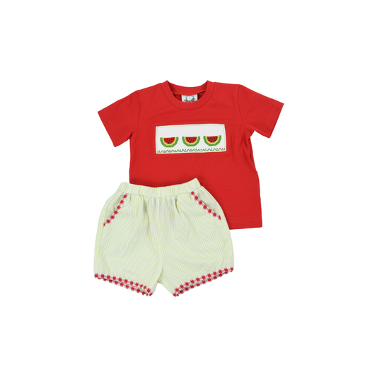 Smocked Watermelon Boy Short Set