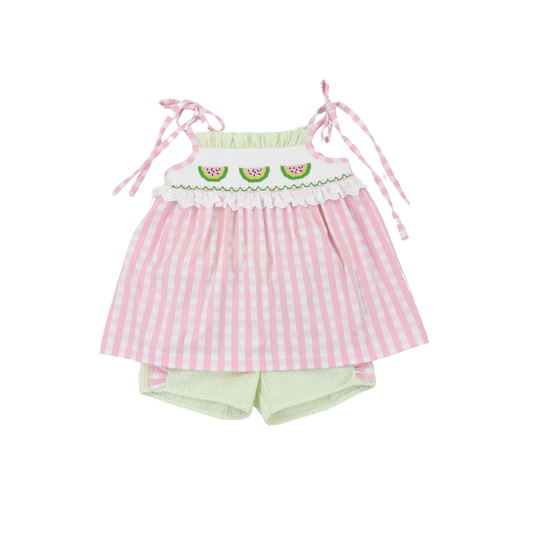 Smocked Watermelon Girl Short Set